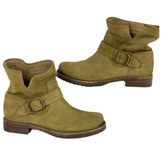 Frye Moto Biker Boot Green Veronica Slouchy Women’s 6 Engineer 70586 Suede NEW - Picture 2 of 8